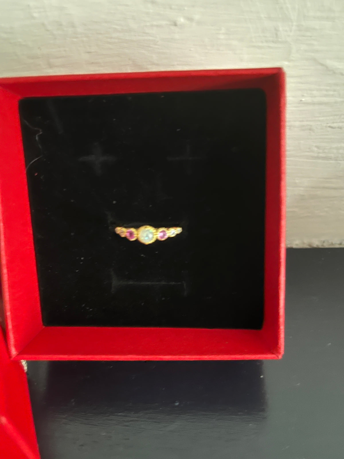 925 sterling silver gold plated opal and tourmaline ring